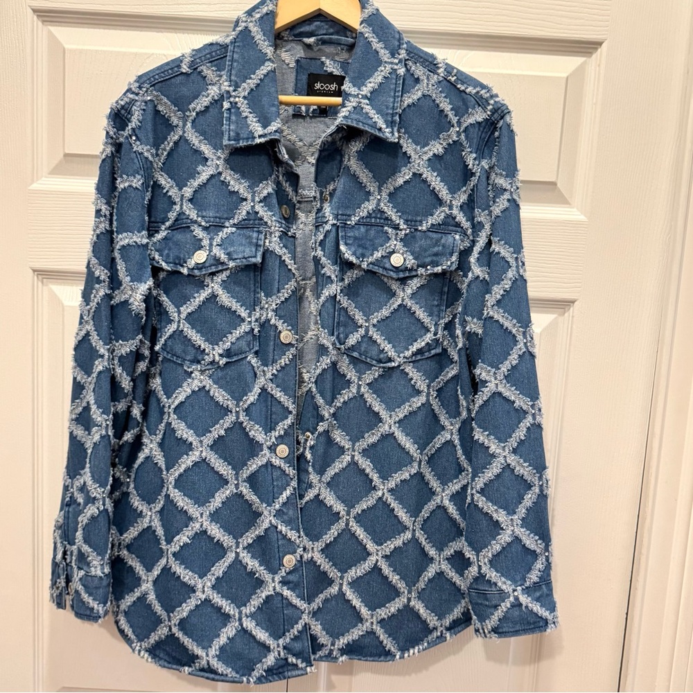 Oversized Denim Jacket Stoosh Blue and White Textured Shacket Western Chic